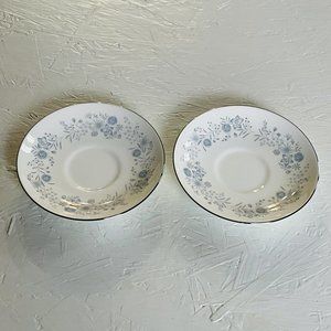Wedgwood Set Of 2 Belle Fleur Blue Flowers Platinum Rim Bone China Saucer